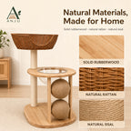 ANJU 2-Tier Cat Tree with Woven Basket, Clear Bowl and Scratching Posts — image 6