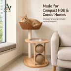 ANJU 2-Tier Cat Tree with Woven Basket, Clear Bowl and Scratching Posts — image 7