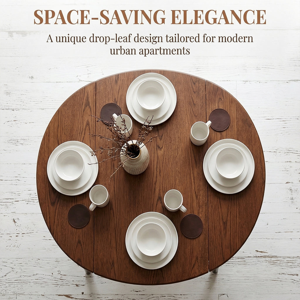ANJU walnut dining table round tabletop view