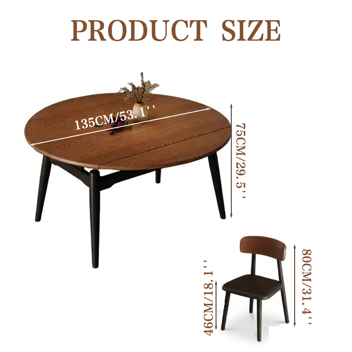 ANJU 135cm dining table set size reference