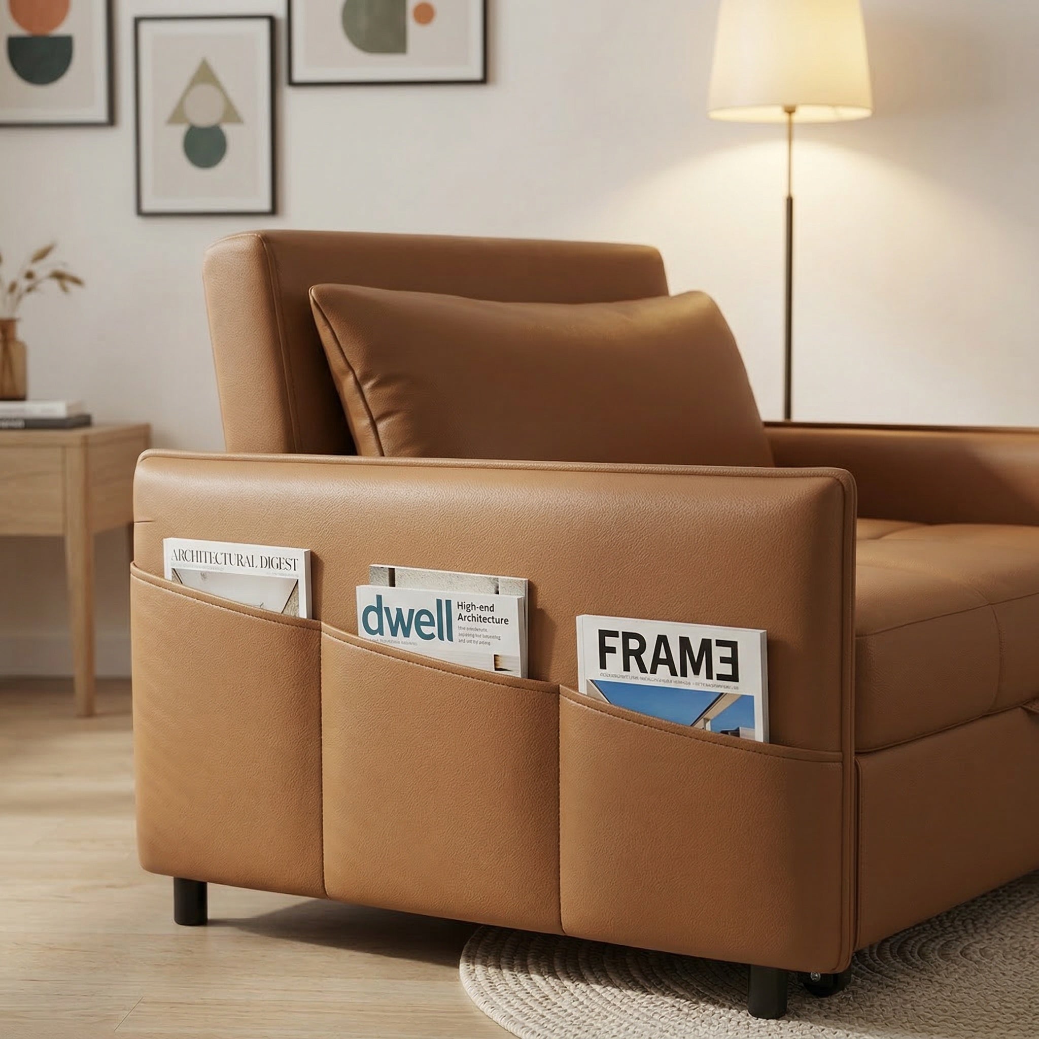 ANJU 298 orange sofa bed side storage pocket