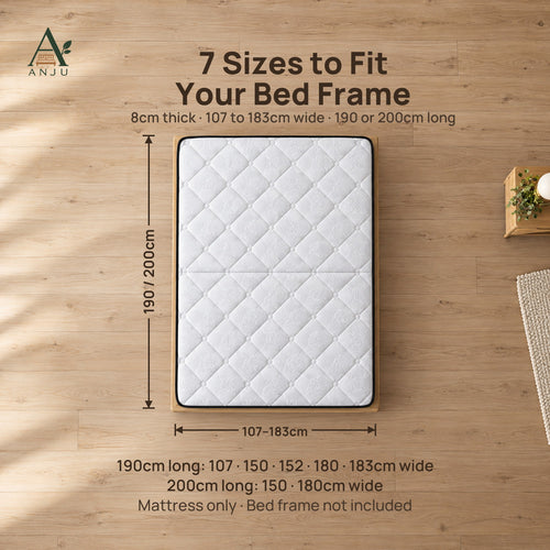 ANJU 8cm Foldable Coconut Coir Mattress size chart, 7 sizes