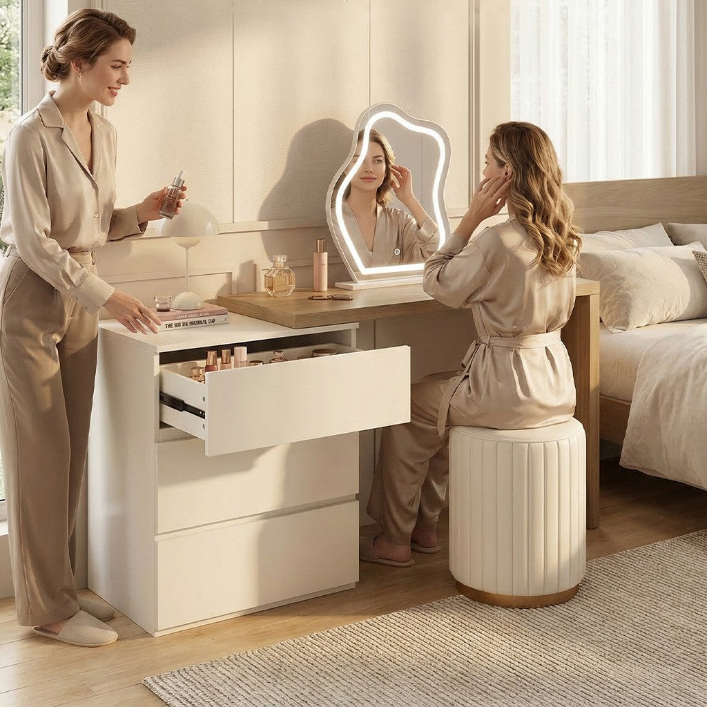 ANJU 911 Cream Dressing Table with Mirror and Storage Drawers