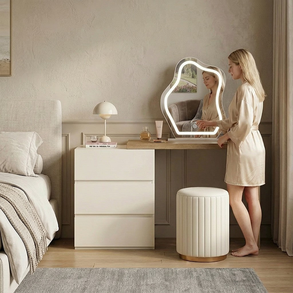 ANJU 911 dressing table with mirror and stool in bedroom scene