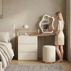 ANJU cream dressing table with mirror and stool in bedroom scene