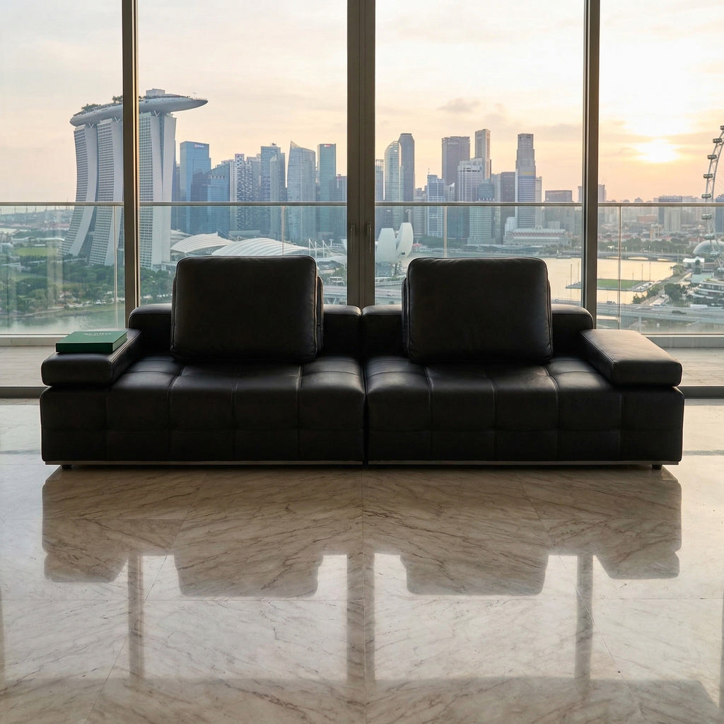 ANJU 985 Lawrence dark gray sofa in apartment window setting