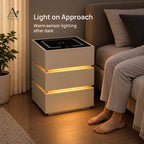 ANJU Smart Bedside Table 40cm with Wireless Charging, USB Ports, Sensor Light and 3 Drawers, Beige — view 2