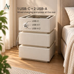 ANJU Smart Bedside Table 40cm with Wireless Charging, USB Ports, Sensor Light and 3 Drawers, Beige — view 4