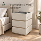 ANJU Smart Bedside Table 40cm with Wireless Charging, USB Ports, Sensor Light and 3 Drawers, Beige — view 9