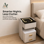 ANJU Smart Bedside Table 35cm with 15W Wireless Charging, Sensor Light and 3 Drawers, Beige