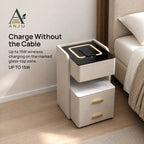 ANJU Smart Bedside Table 35cm with 15W Wireless Charging, Sensor Light and 3 Drawers, Beige — view 2