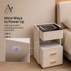 ANJU Smart Bedside Table 35cm with 15W Wireless Charging, Sensor Light and 3 Drawers, Beige — view 3