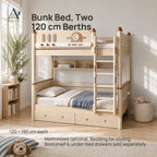 ANJU Solid Wood Bunk Bed Frame with Two 120cm Sleeping Levels, Ash Finish
