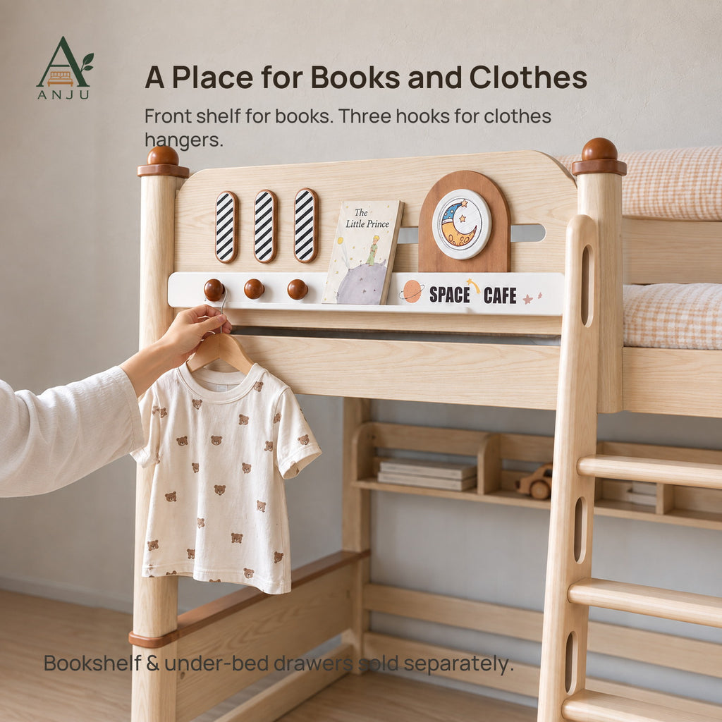 ANJU Solid Wood Bunk Bed Frame with Two 120cm Sleeping Levels, Ash Finish — view 2