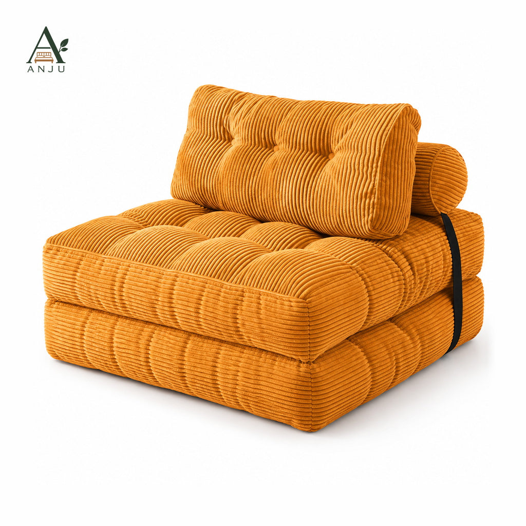 ANJU Foldable Lazy Sofa Bed, orange, white background