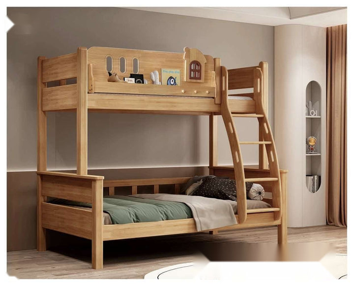 ANJU Wooden Bunk Bed with Arched Window and Display Ledge