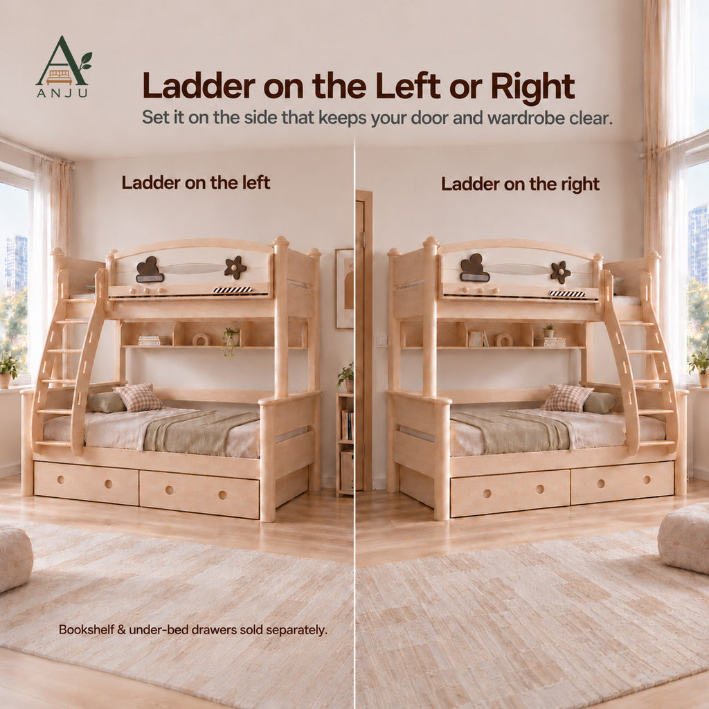 ANJU Wooden Bunk Bed That Splits into 2 Beds, Ash Finish, 1.2m or 1.5m Lower Bunk — image 4