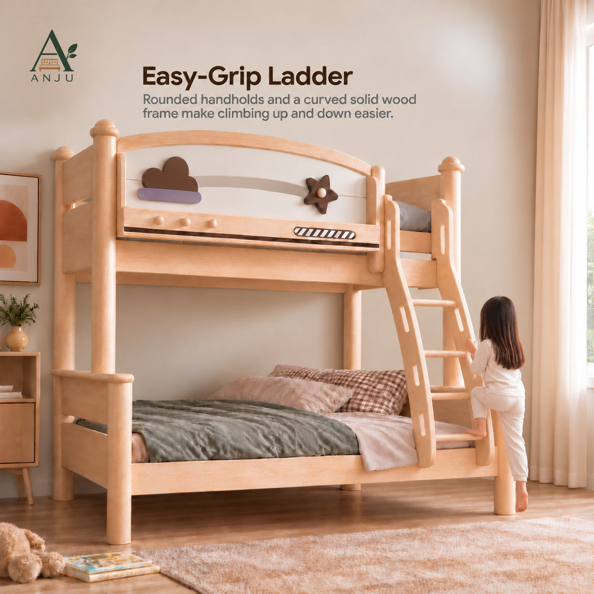 ANJU Wooden Bunk Bed That Splits into 2 Beds, Ash Finish, 1.2m or 1.5m Lower Bunk — image 6