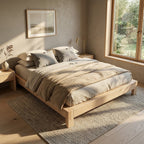 ANJU rubberwood low platform bed frame with bedroom styling