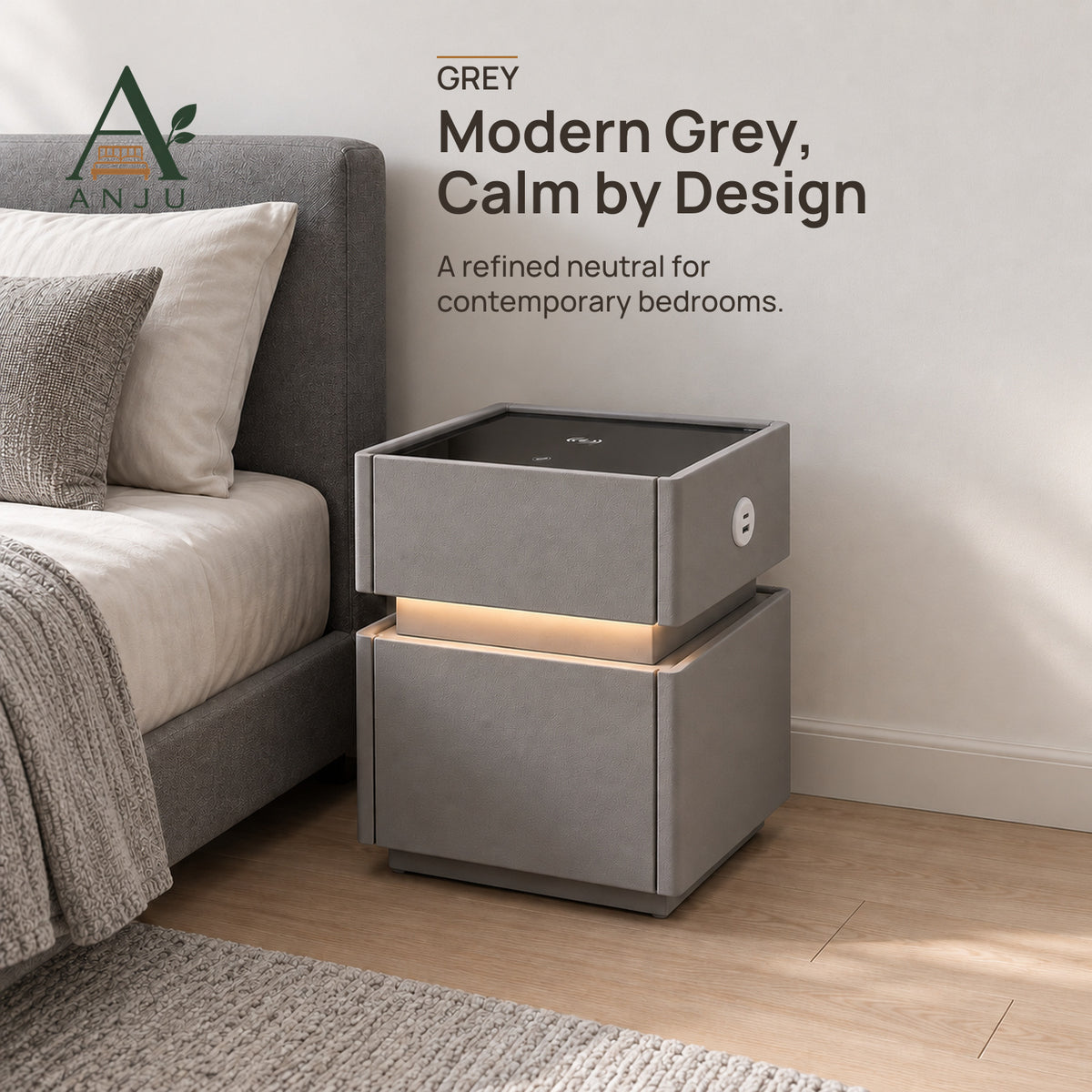 ANJU Bedside Table with Steel Safe Storage — image 2