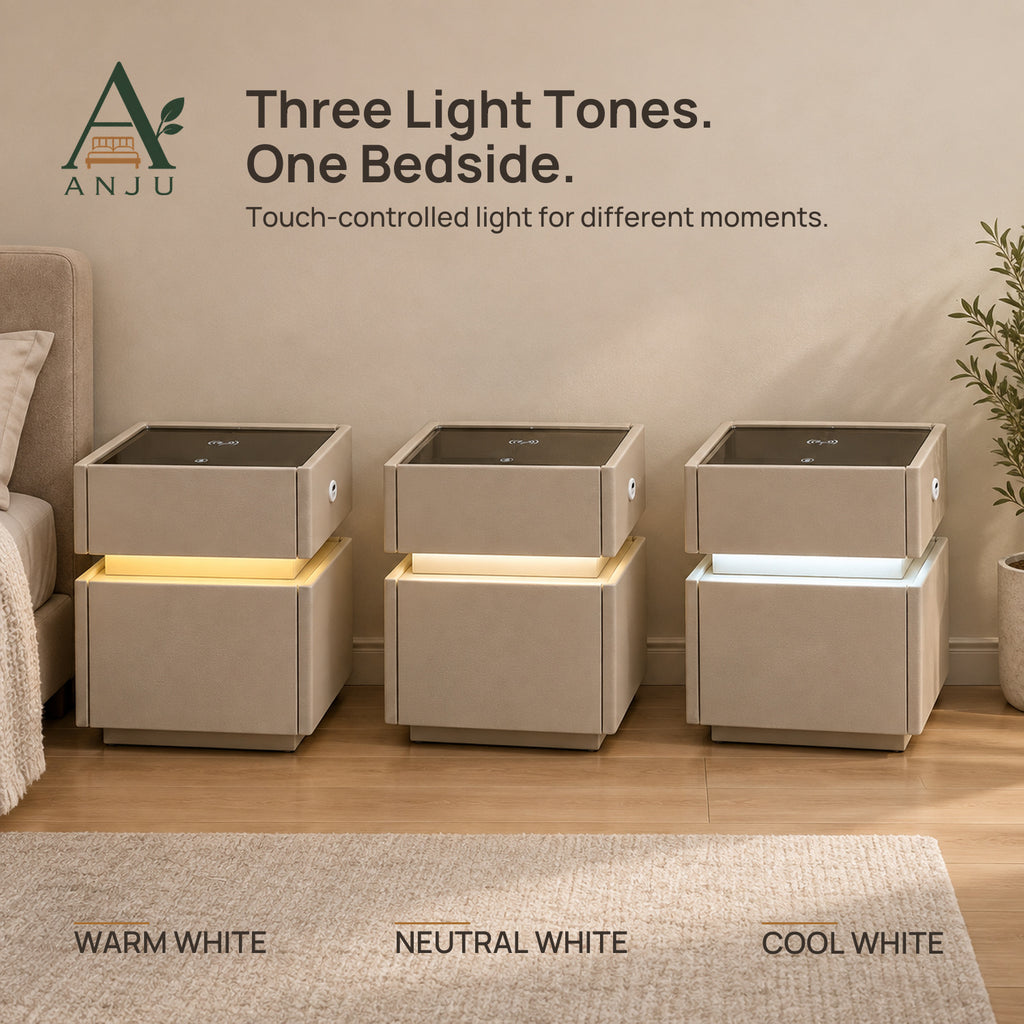 ANJU Bedside Table with Steel Safe Storage — image 3