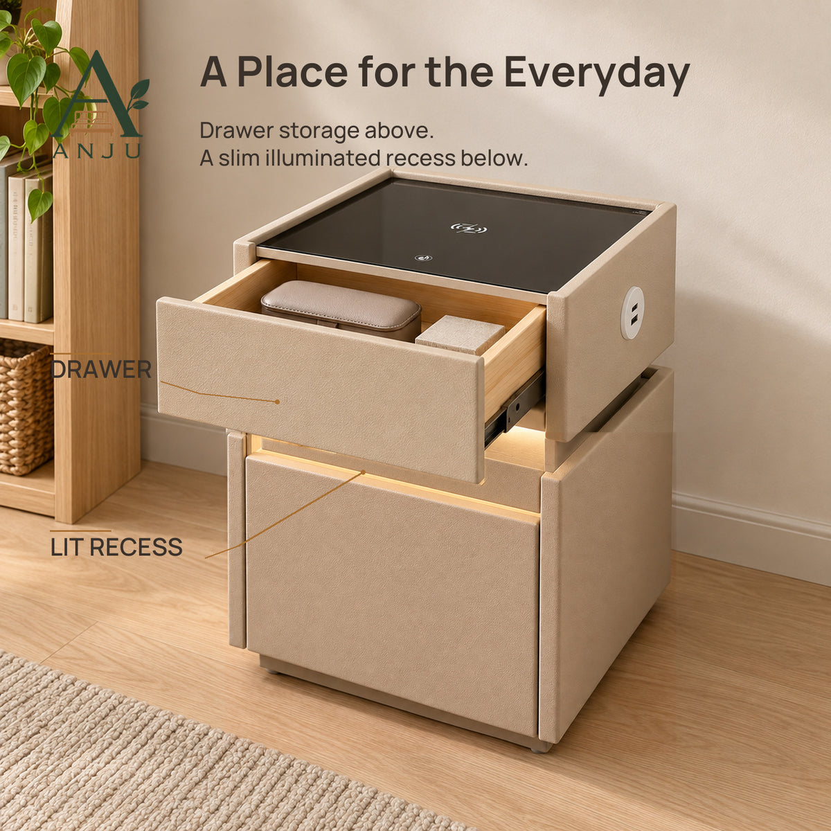 ANJU Bedside Table with Steel Safe Storage — image 6