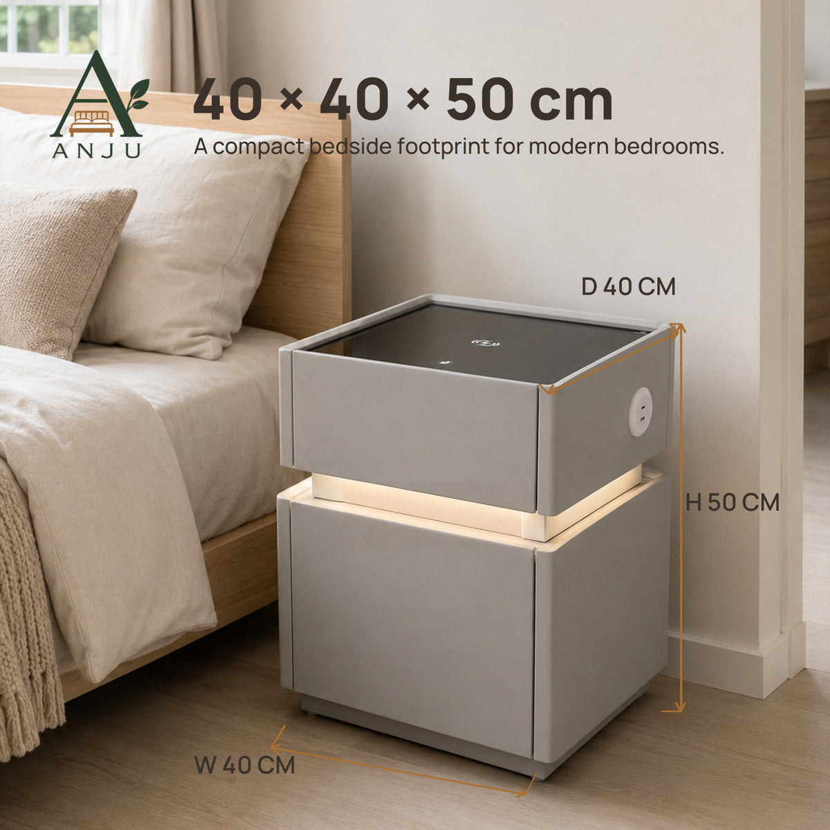 ANJU Bedside Table with Steel Safe Storage — image 7