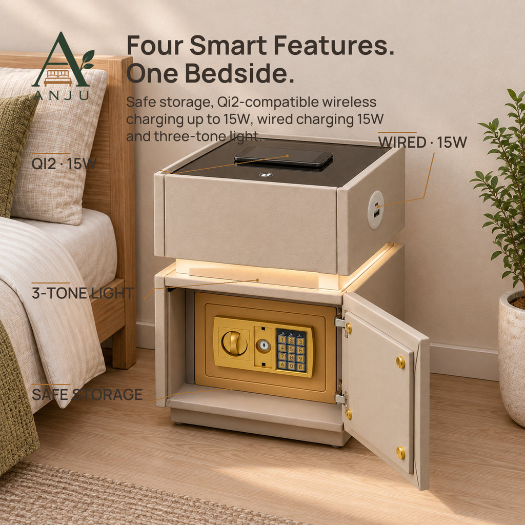 ANJU Bedside Table with Steel Safe Storage — image 9