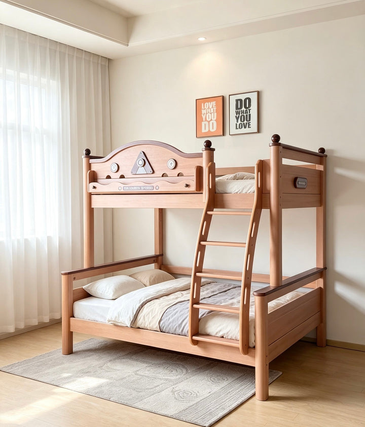 ANJU Billiards-Themed Wooden Bunk Bed with Optional Storage Stairs