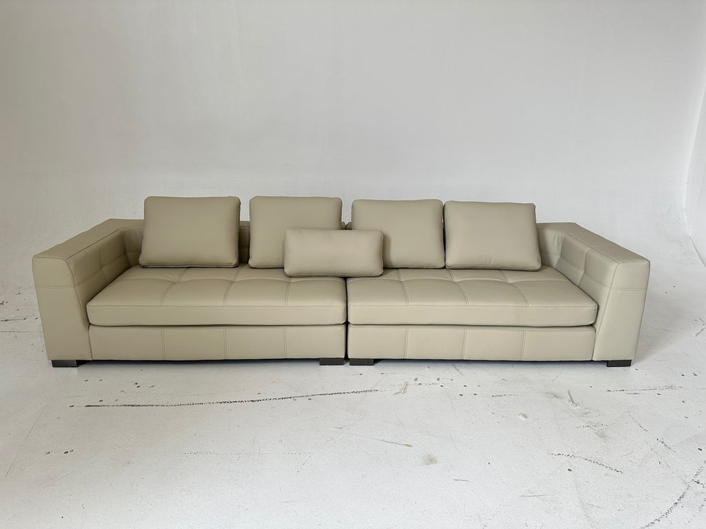 ANJU Boxy Square-Arm Sofa with Down-Blend Back Cushions, Faux or Top-Grain Leather, 250–350 cm