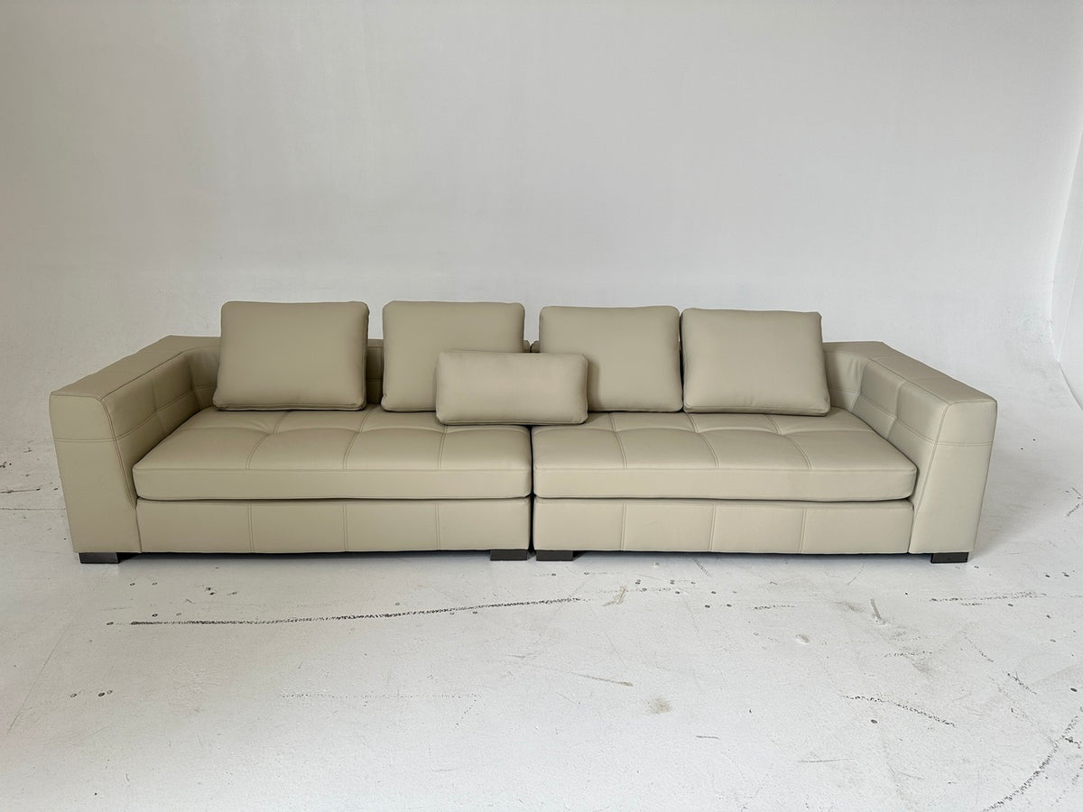 ANJU Boxy Square-Arm Sofa with Down-Blend Back Cushions, Faux or Top-Grain Leather, 250–350 cm
