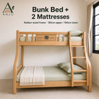 ANJU Wooden Bunk Bed with 2 Folding Mattresses, 120cm Upper and 150cm Lower — image 1