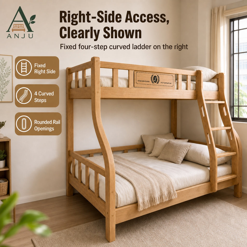 ANJU Wooden Bunk Bed with 2 Folding Mattresses, 120cm Upper and 150cm Lower — image 4