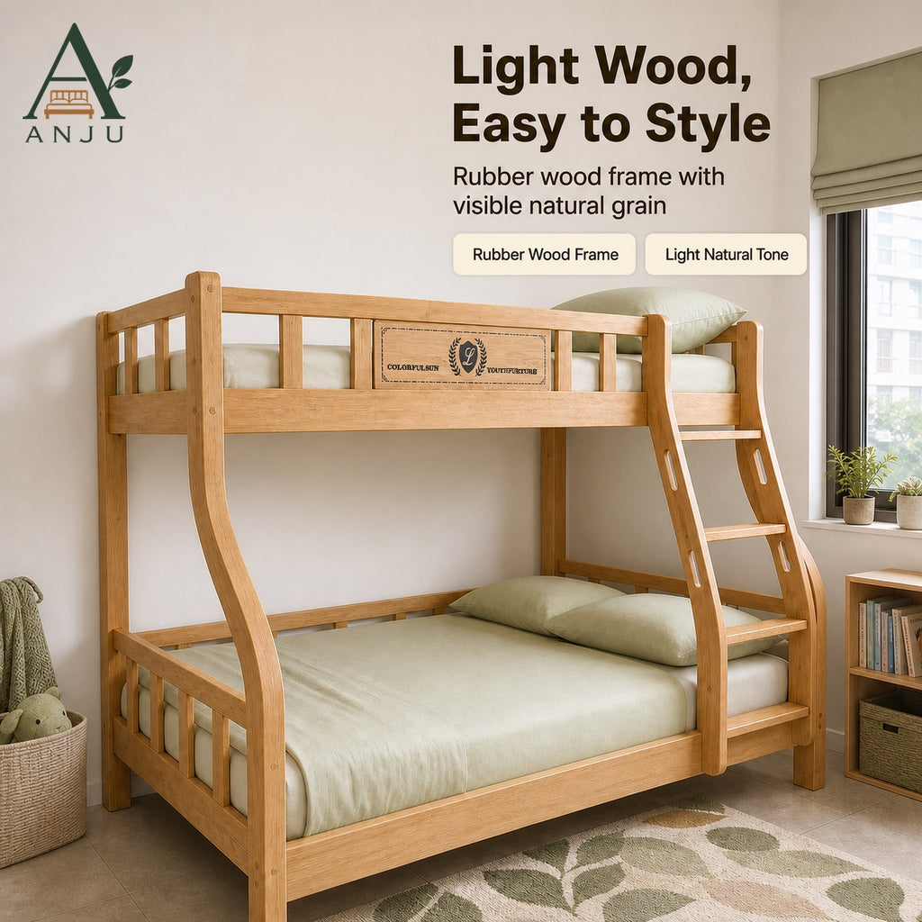 ANJU Wooden Bunk Bed with 2 Folding Mattresses, 120cm Upper and 150cm Lower — image 6