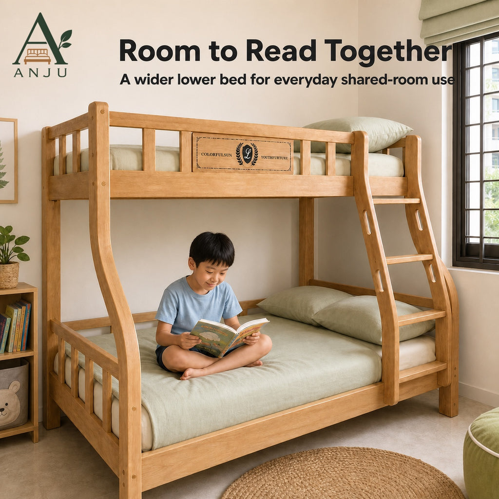 ANJU Wooden Bunk Bed with 2 Folding Mattresses, 120cm Upper and 150cm Lower — image 7