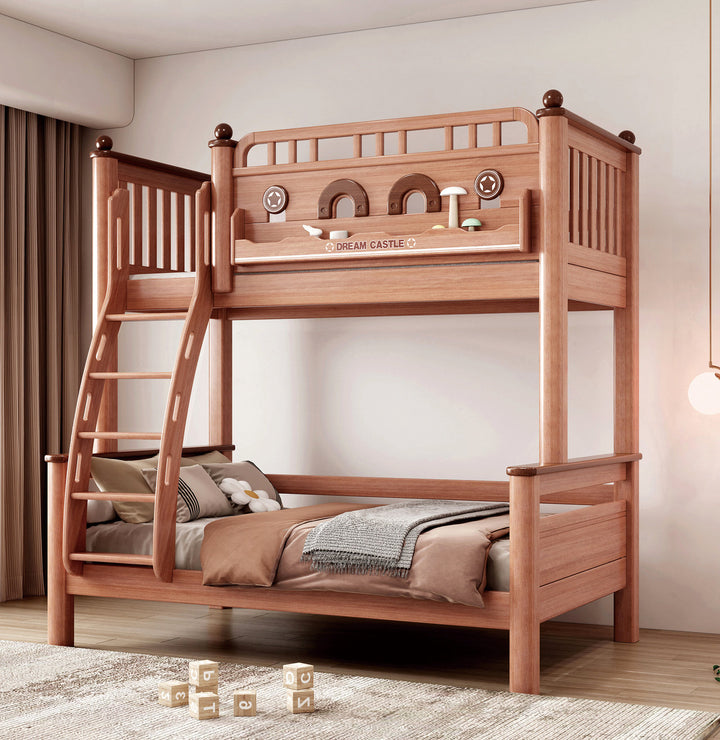 ANJU Dream Castle Wooden Bunk Bed with Arched Windows and Optional Storage Stairs