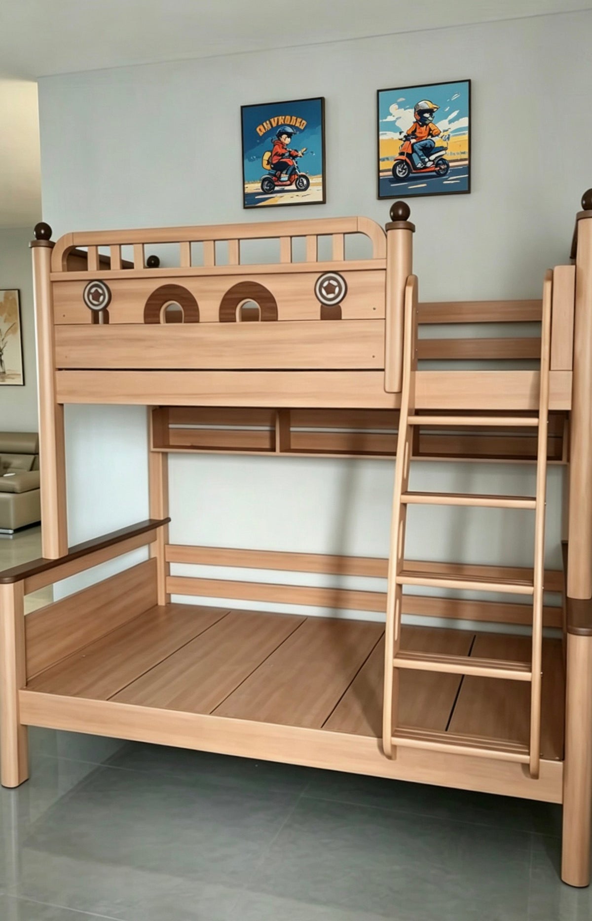 ANJU Dream Castle Wooden Bunk Bed with Arched Windows and Optional Storage Stairs
