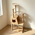 ANJU 133cm Cat Tree with Clear Bowl, Cat House and Climbing Ladder