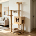 ANJU 145cm Tall Cat Tree with Clear Bowl, Cat House and Railed Top Perch