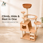 ANJU 150cm Cat Tree with Clear Bowl, Cat House and Woven Basket — image 1