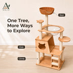 ANJU 150cm Cat Tree with Clear Bowl, Cat House and Woven Basket — image 2