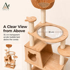 ANJU 150cm Cat Tree with Clear Bowl, Cat House and Woven Basket — image 6