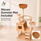 ANJU 150cm Cat Tree with Clear Bowl, Cat House and Woven Basket — image 9