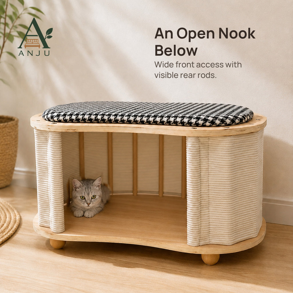 ANJU Cat House and Shoe Bench 60cm with Houndstooth Cushion — view 3