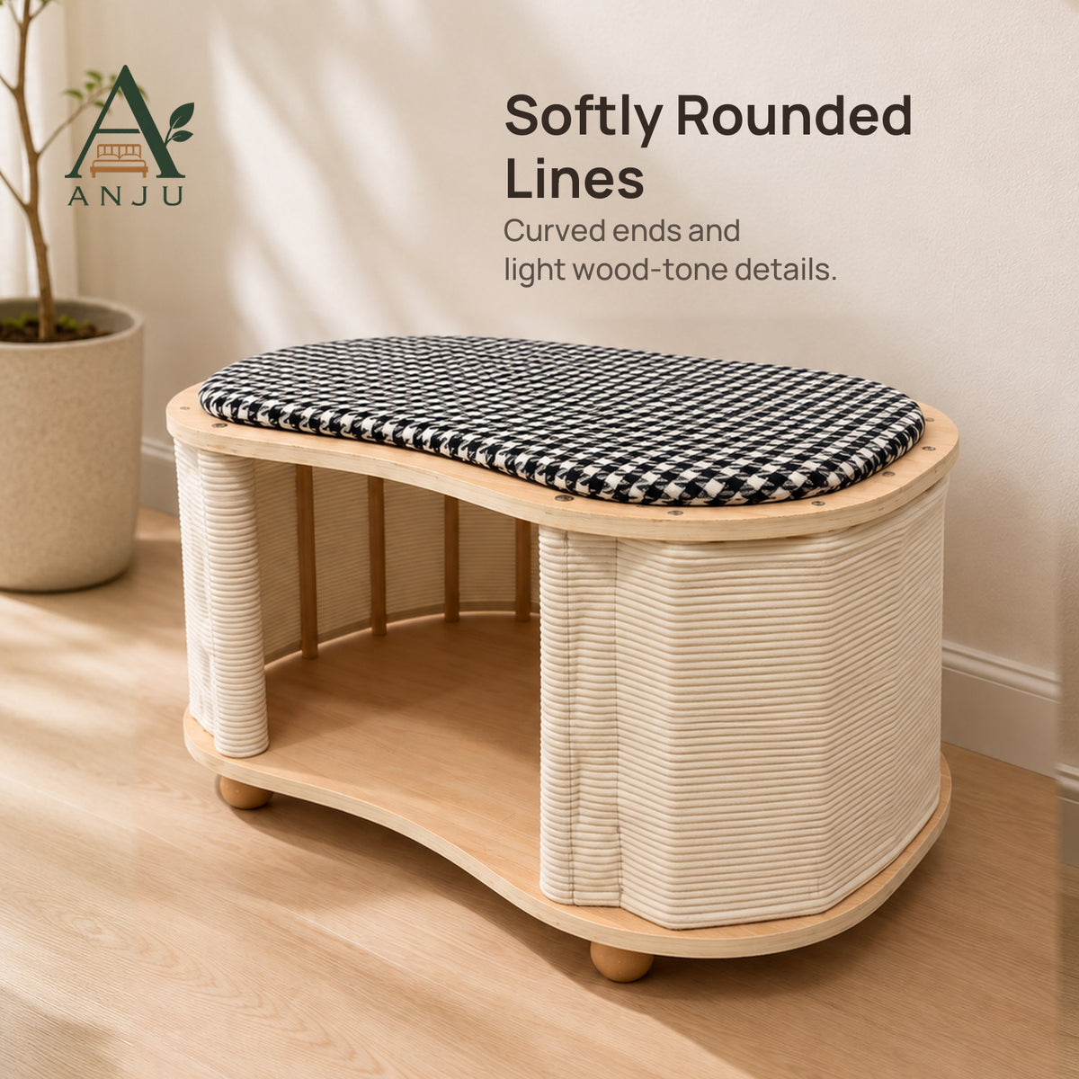 ANJU Cat House and Shoe Bench 60cm with Houndstooth Cushion — view 8