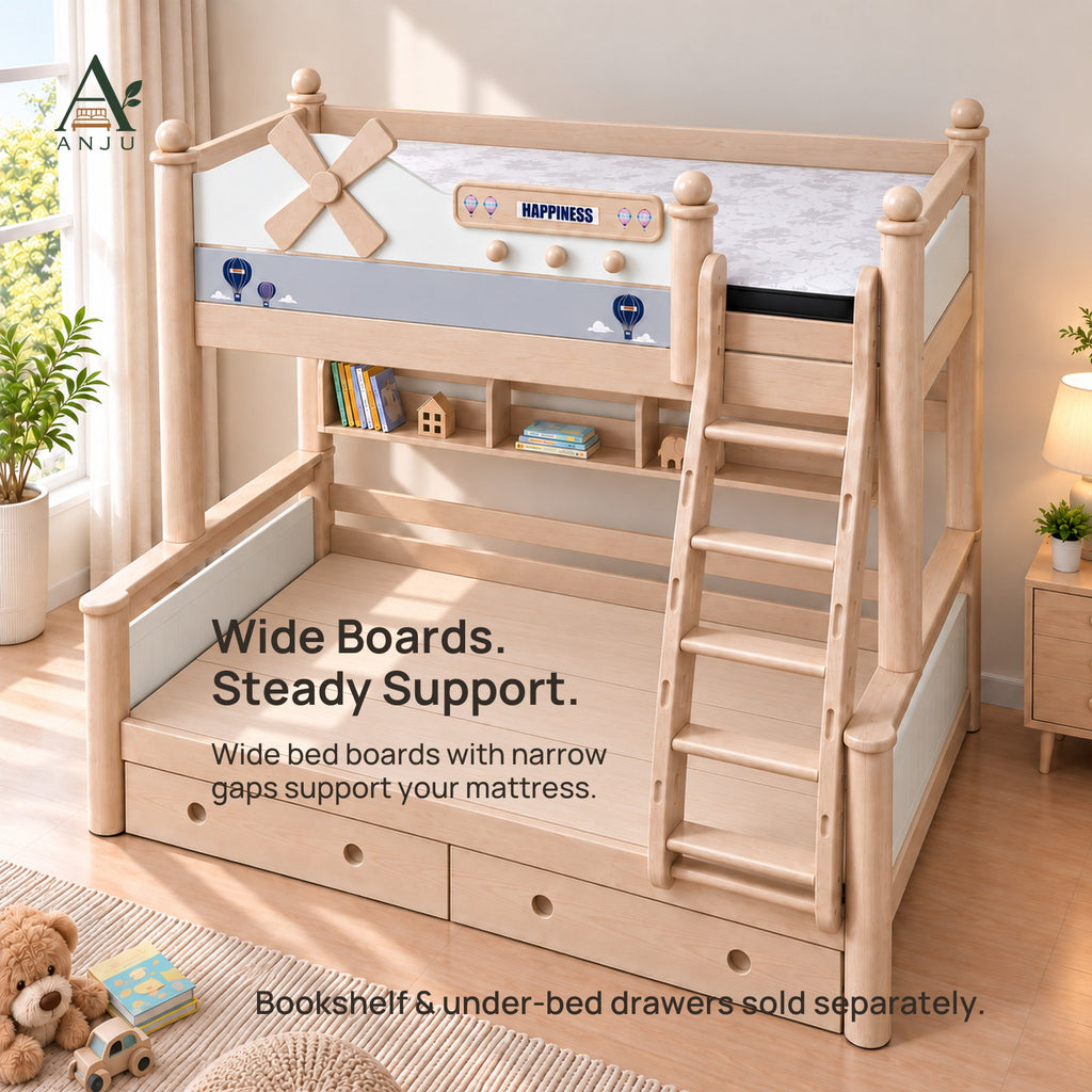 ANJU Detachable Wooden Bunk Bed, 90cm Upper and 120cm Lower, Ash Finish — image 4