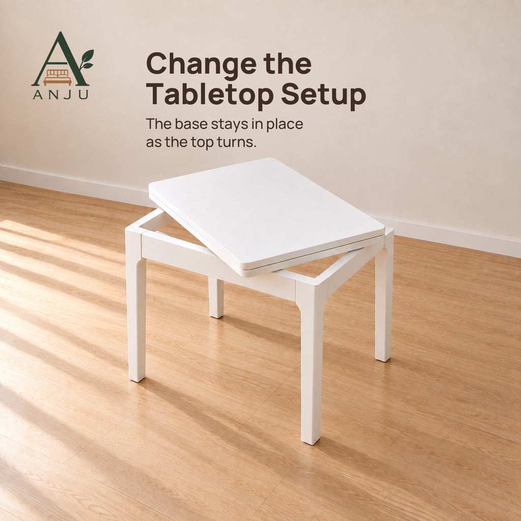 ANJU Folding Dining Table Set with 2 Chairs and 4 Stools, White - view 7