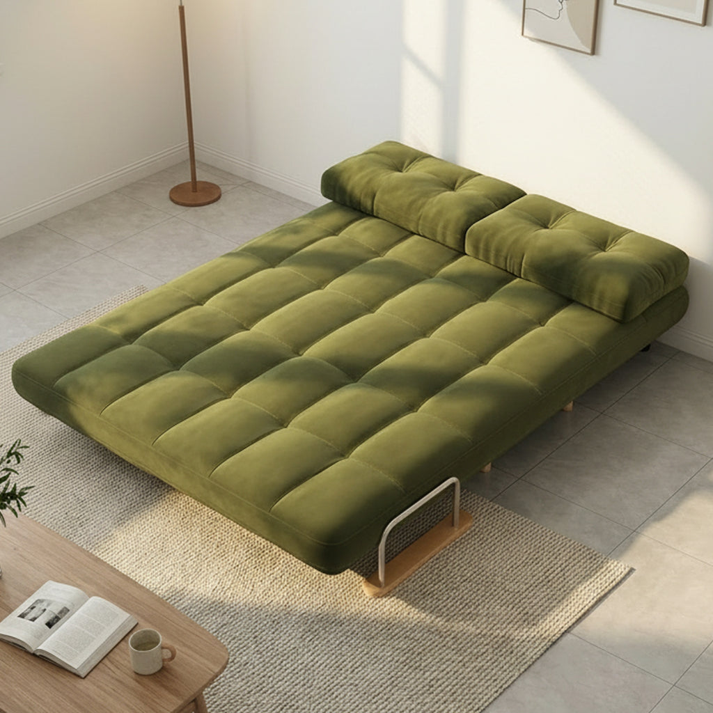 ANJU green foldable sofa bed in bed mode