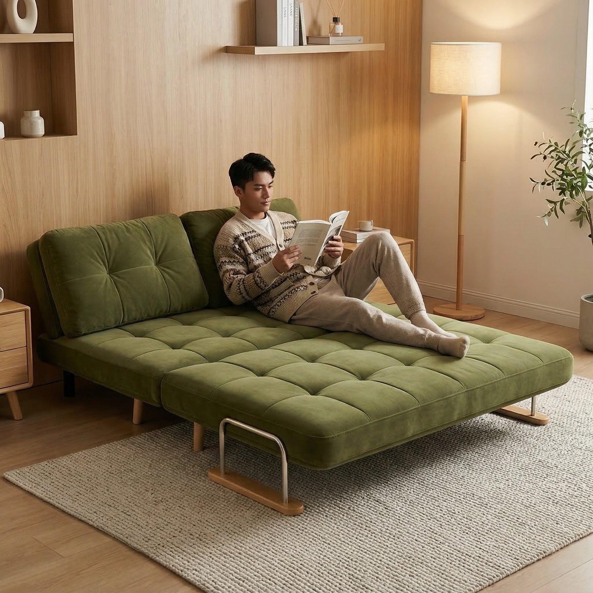 ANJU green foldable sofa bed lounge scene