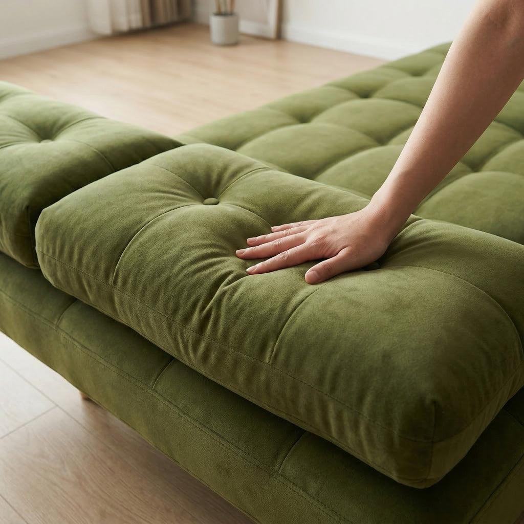 ANJU green foldable sofa bed seat detail